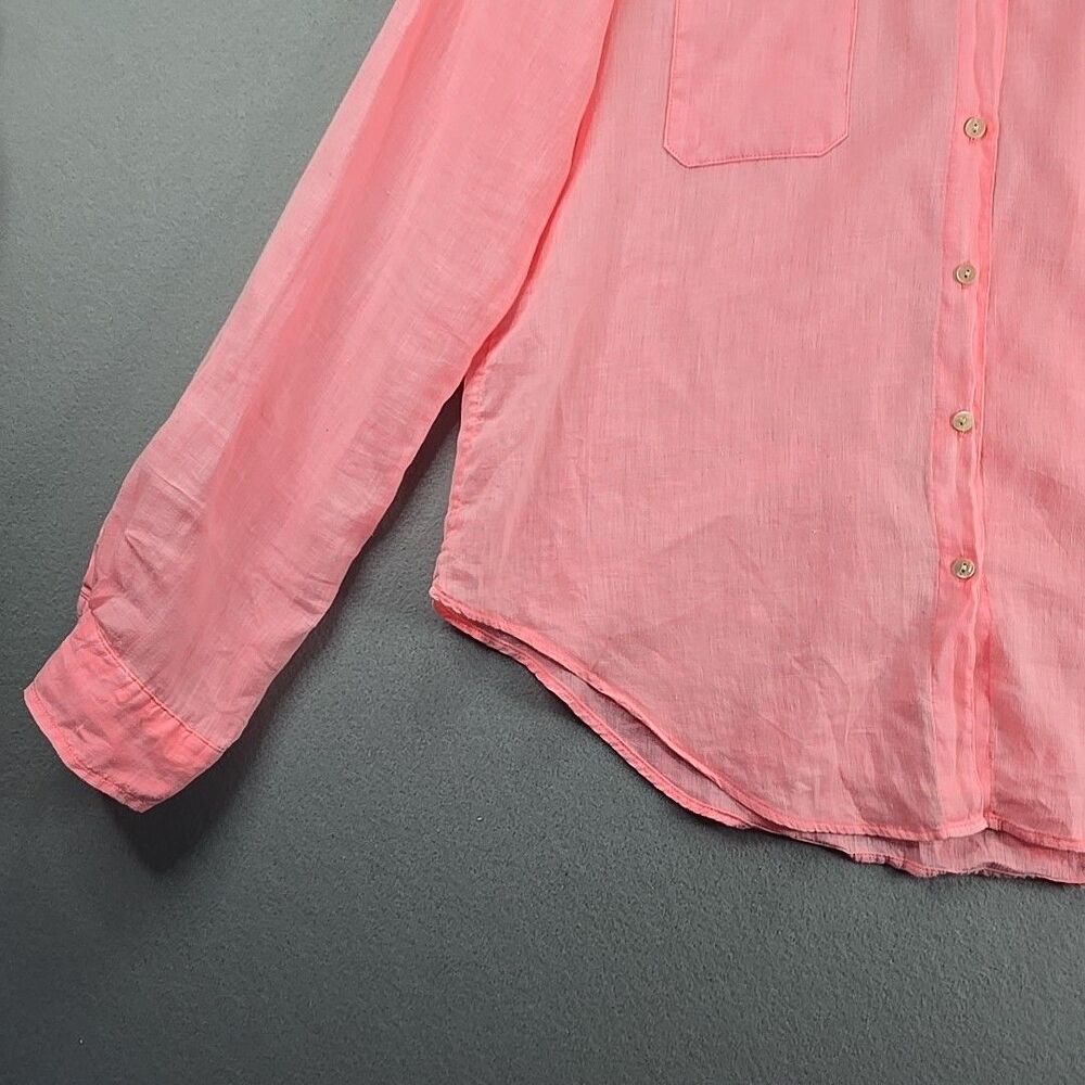 Lilly Pulitzer Sea View 100% Linen Button Down Blouse Shirt Pale Pink/Peach Sz M - Picture 6 of 11
